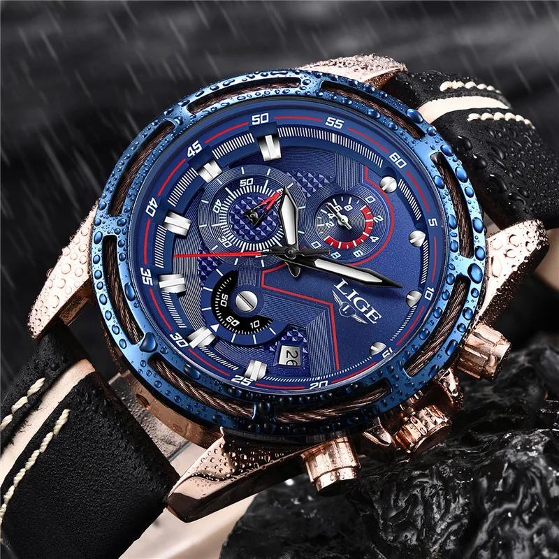 

LIGE 2018 NEW Luxury Brand Men Sport Watches Mens Quartz waterproof Clock Man Army Military Leather WristWatch Relogio Masculino