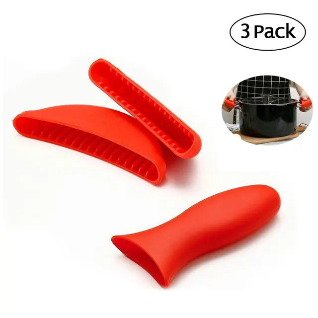 3Pcs Pot Pan Handle Silicone Mitts Grip Saucepan Holder Holloware Wok Cookware Parts Accessories