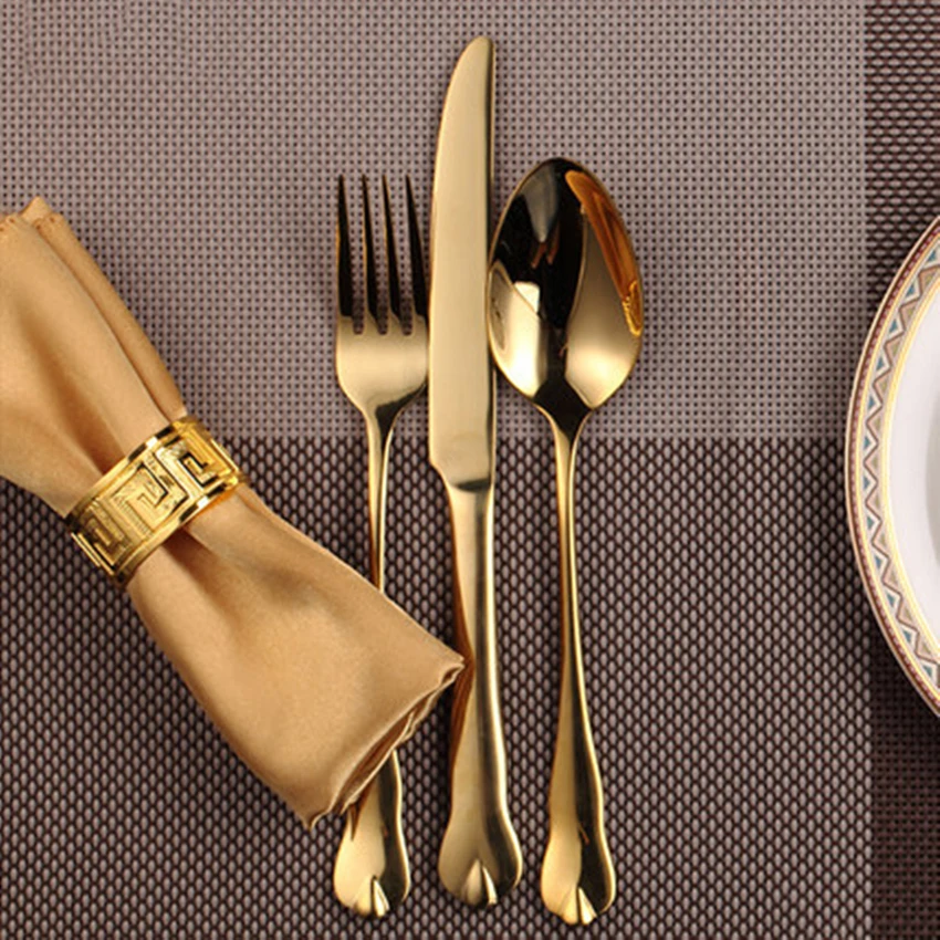 3 Pieces/set Gold Cutlery Set Stainless Steel Metal Dinnerware Set