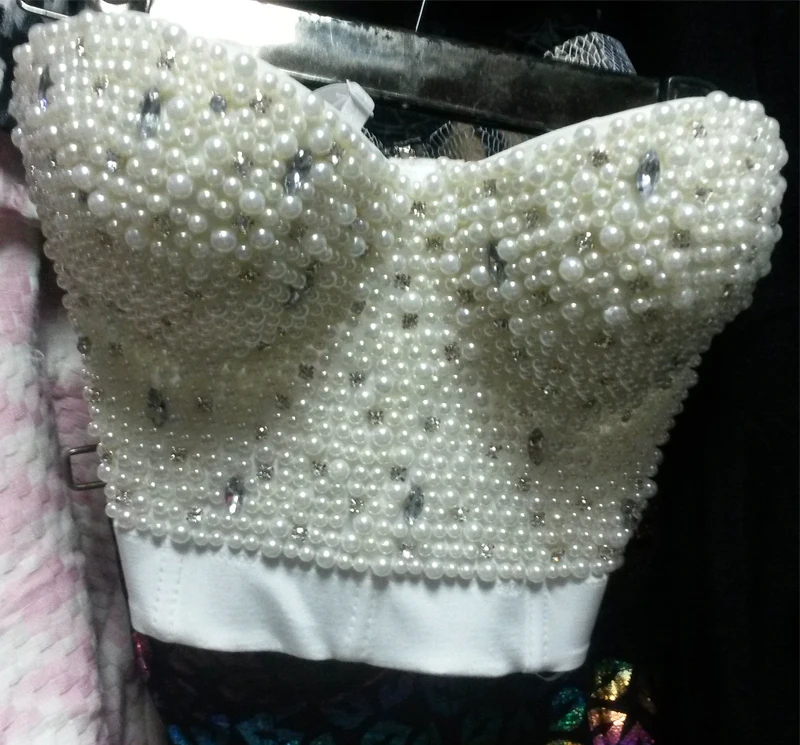 

Burning Man Outfits Costumes Rave hot new Women clothing pearl women sexy pearl handmade bustier bra crop top