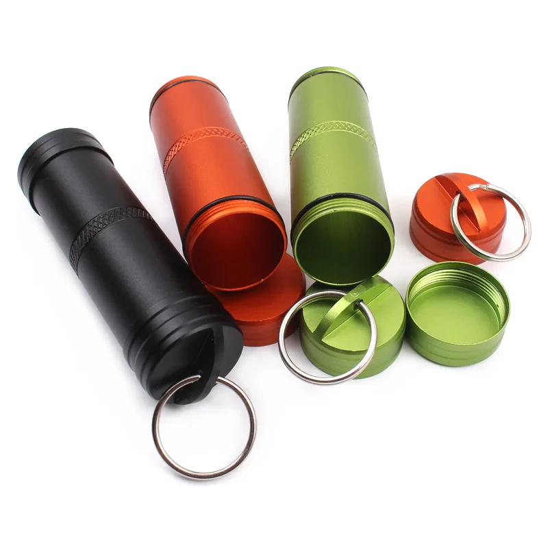 Liga de Alumínio Frasco da Medicina Ferramentas de Sobrevivência de Emergência à Prova Selado Pill Keychain d' Água Box Edc 4 Pill Box Keychain EDC Ferramentas de Sobrevivência de Emergência À Prova D' Água