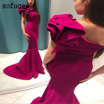 

Fuchsia Mermaid Evening Dresses Ruffles Pleats Evening Gowns Formal Dress Elegant Candy Color Party Gown Sexy Sofuge