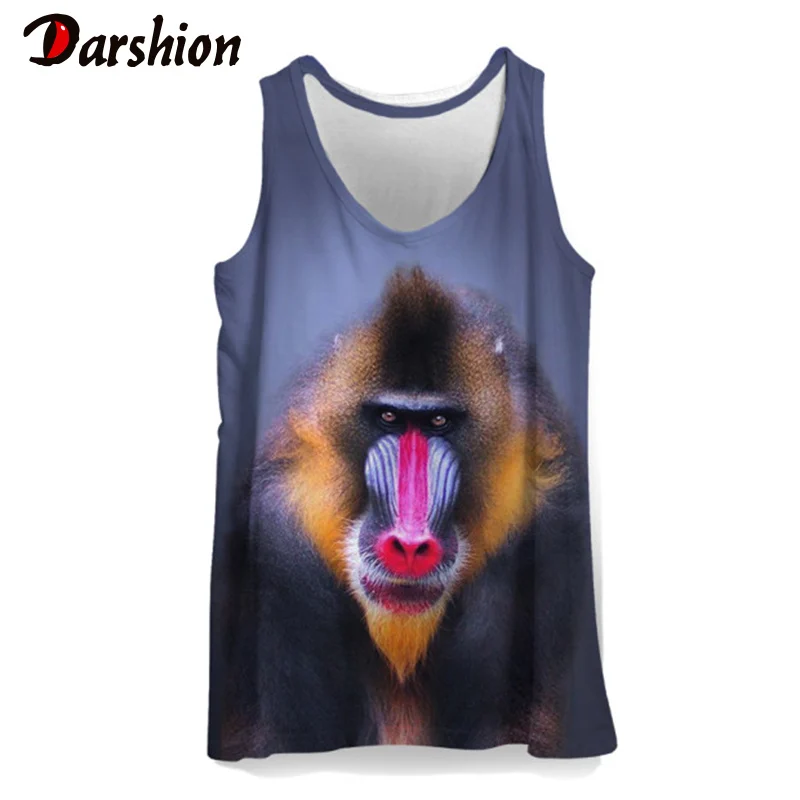 

3D Monkey Printed Men tank top Casual Sleeveless Animal Print Beach Vest gym clothing funny Boy sports Tank Tops Plus Size 4XL