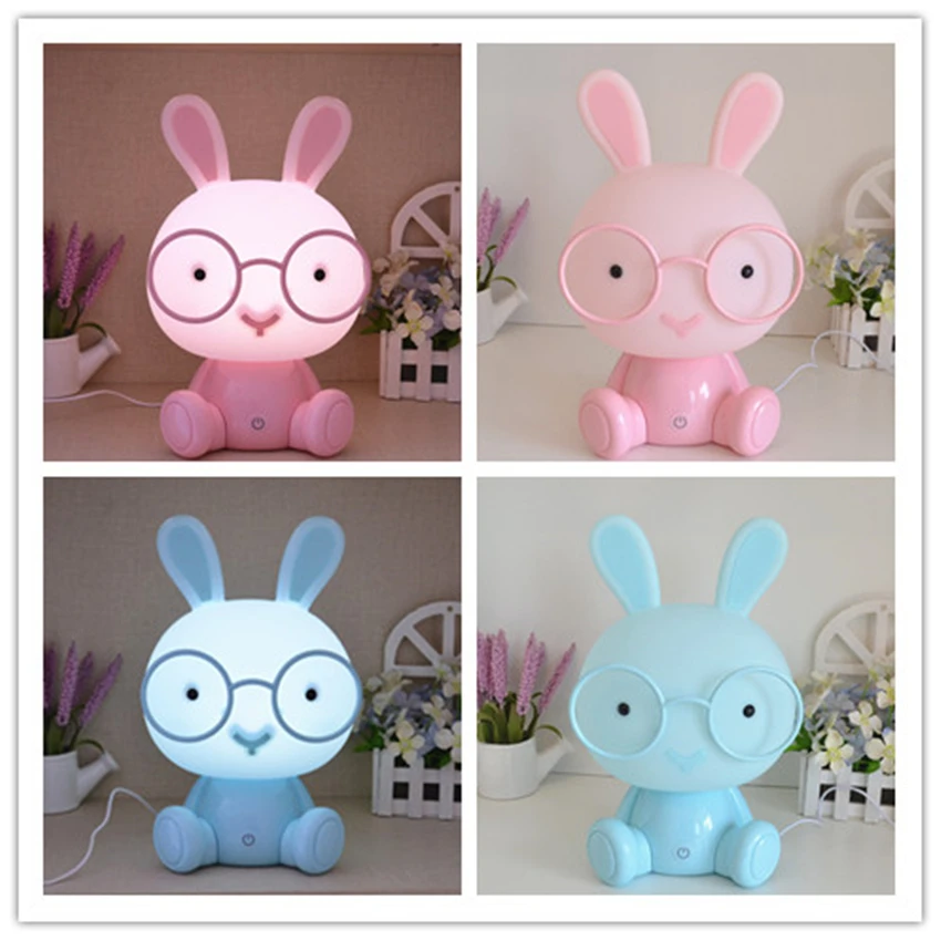 Bonito dos Desenhos Menina das Crianças Mesa de Cabeceira Luminárias de Alimentação do Bebê Coelho Animados Urso Escurecimento Night Lights Presente Quarto Noite Lâmpadas 10 Coelho bonito Dos Desenhos Animados Urso Escurecimento