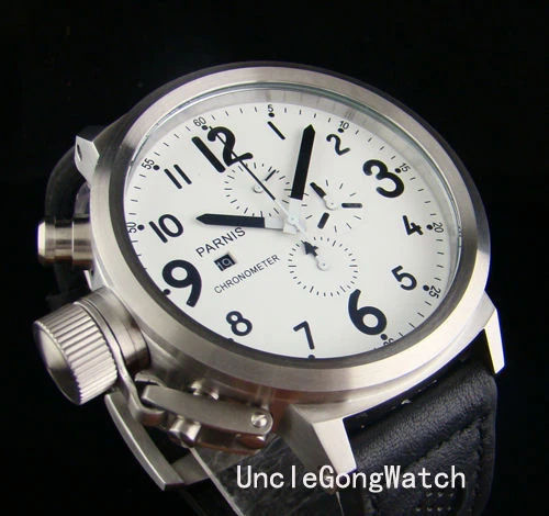 

50mm Parnis Black Numbers Lefty Crown Big Face Full Chronograph Mens Watch PQ5003SWB