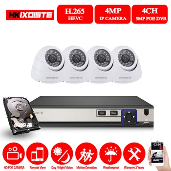 

HKIXDISTE 5MP NVR Kit 4CH Network PoE Video Surveillance System 4pcs 4.0MP Outdoor Indoor White Dome IP Cameras CCTV Security