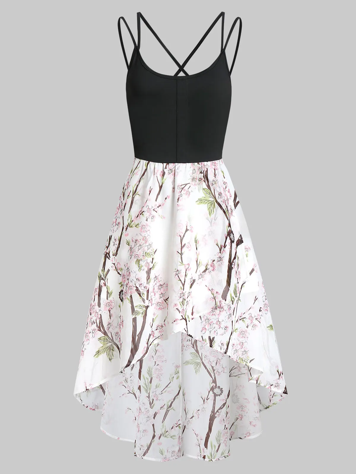 

Wipalo Asymmetric Floral Cross Back Cami Dress Spaghetti Strap Women Dress High Waisted Mid-Calf Casual Boho Dress Vestidos