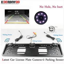 Koorinwoo Европейская Автомобильная рамка для номерного знака, камера для парковки, камера заднего вида, 8IR, ночное видение, два датчика парковки, Реверсивный