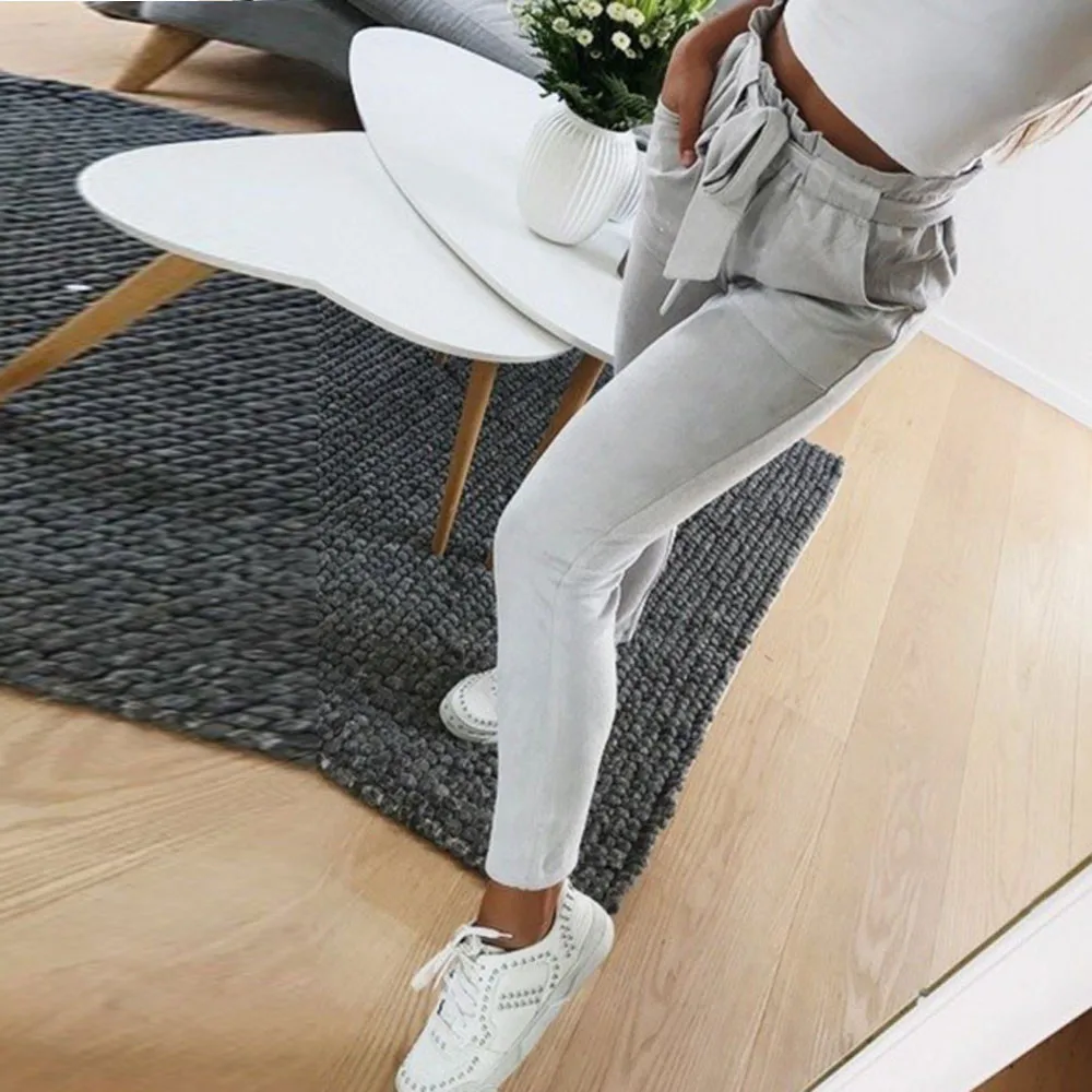 

2018 Women High Waist Harem Pants Women Bowtie Elastic Waist Casual Pants High waist casual pants