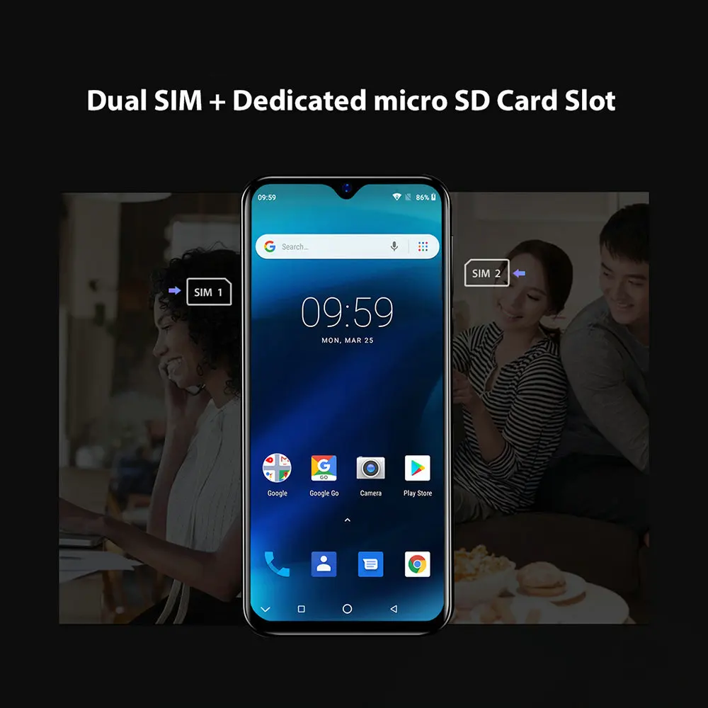 Blackview A60 Original New Smartphone 6.1 inch 19.2:9 Waterdrop HD Screen 1GB+16GB Android 8.1 4080mAh 5MP+13MP 3G Mobile Phone