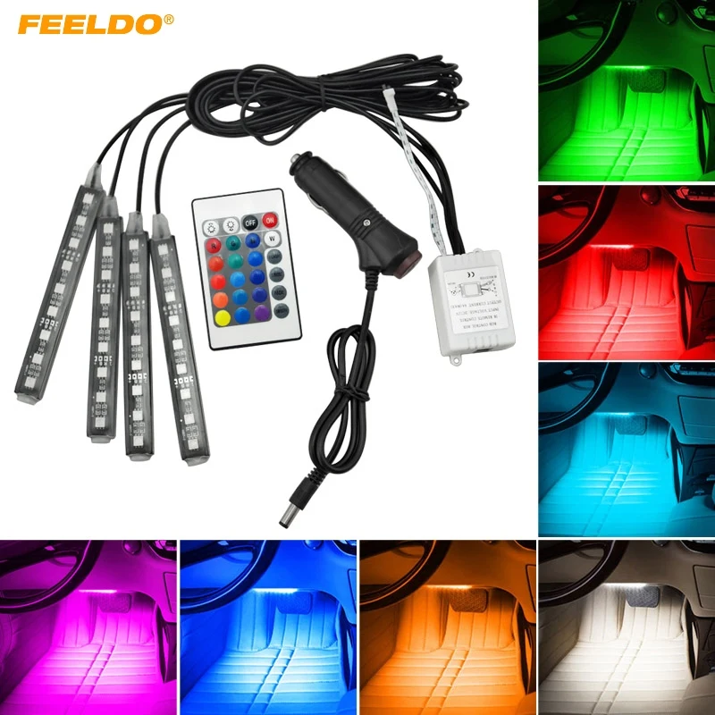 

FEELDO 20Set Car RGB LED Strip Light LED Strip Lights Car Styling Decorative Atmosphere Lamps Car Interior Light With Remote