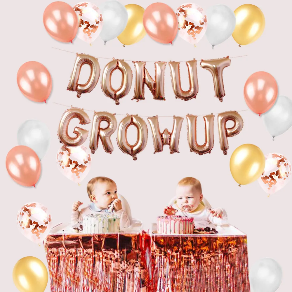

Donut Growup Themed Party Decorations Rose Gold Foil Latex Balloons Table skirt Baby Birthday Decor Supplies