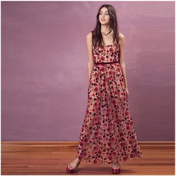 

Spring and summer new sexy slim fairy beach seaside holiday lace spaghetti strap high waist embroidered backless long dress