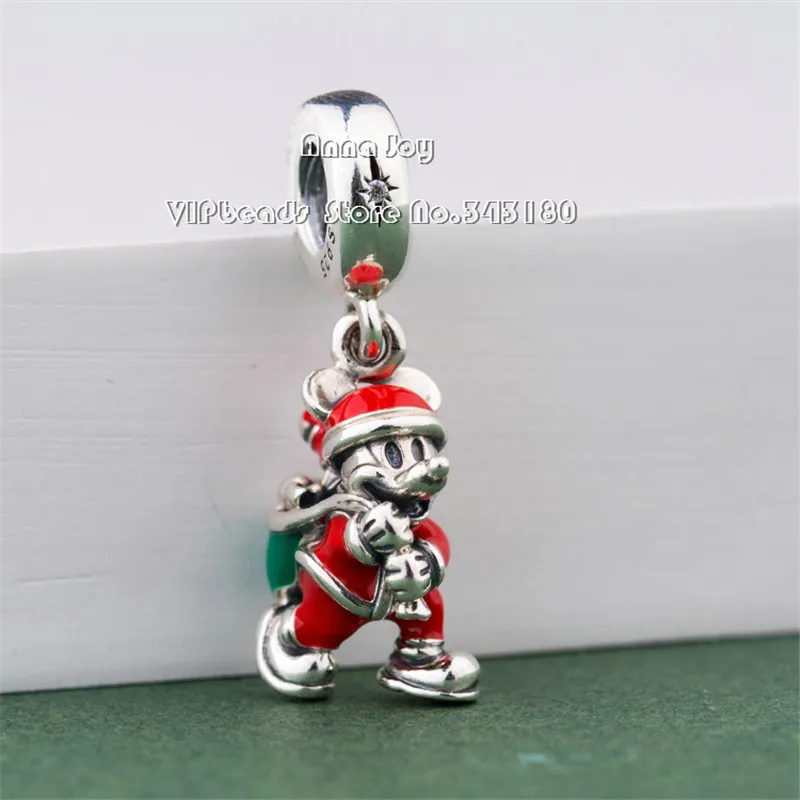 2018 зимняя сумка из стерлингового серебра Dis Santa Mickey & Gift Charm с Прозрачной Эмалью CZ | Отзывы и видеообзор