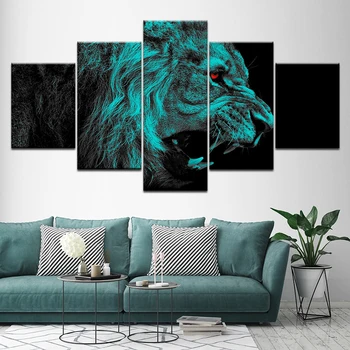 

Canvas Painting roaring lion red eyes animal 5 Pieces Wall Art Painting Modular Wallpapers Poster Print Home Decor