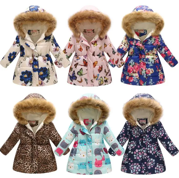 

Winter Children Coat Baby Girl Warm Down Jacket Kids Fashion Printed Outerwear Children's Christmas Costume Dress For Girls