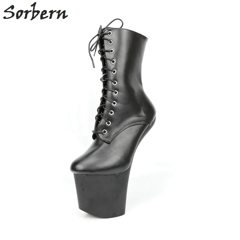 Sorbern/черные сапоги на платформе; сапоги до середины голени в форме копыта; женская обувь для ночного клуба; обувь унисекс; Фетиш; Высокий каблук; молния; размеры 36-46