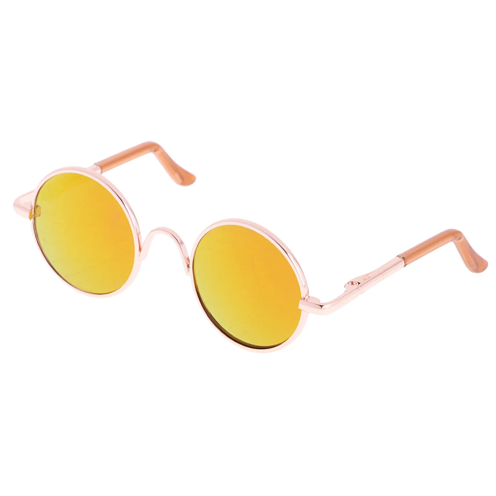 Cute Copper Hippy Fashion Gold Yellow Blue Round Frame Eye Glasses Eyewear Sunglasses  for 1/6 Blythe Dolls