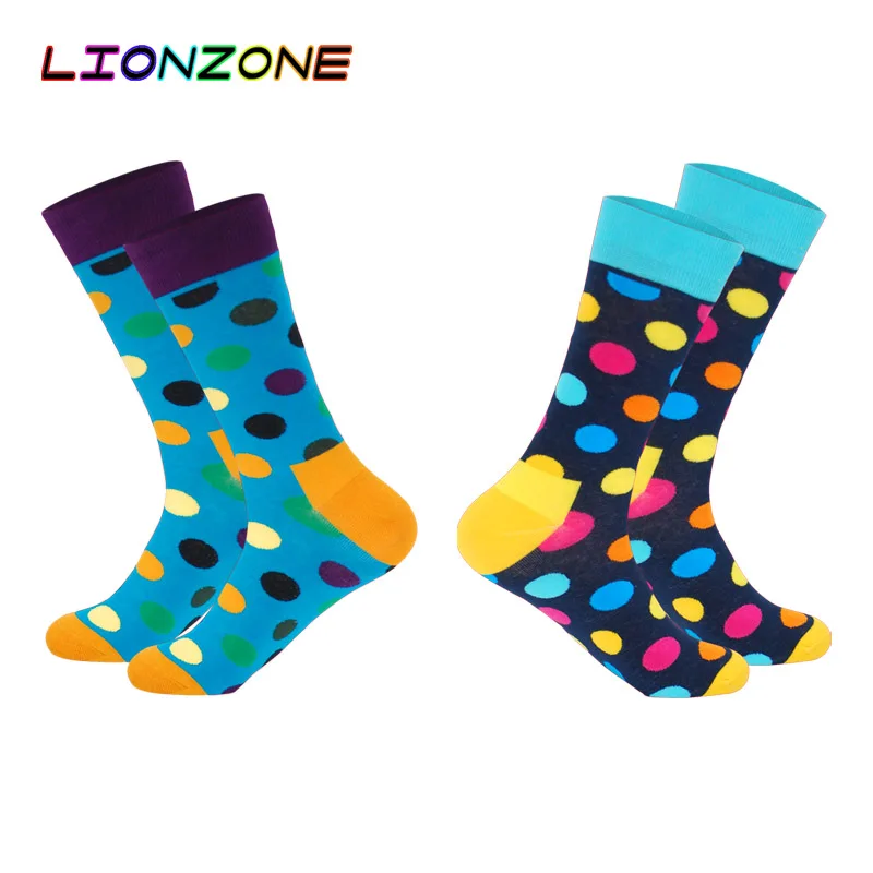 

LIONZONE 2Pairs/Lot Mens Fashion Retro Polka Dot Design Skate Socks High Quality Breathable Wave Point Dress Up Meias Masculinas