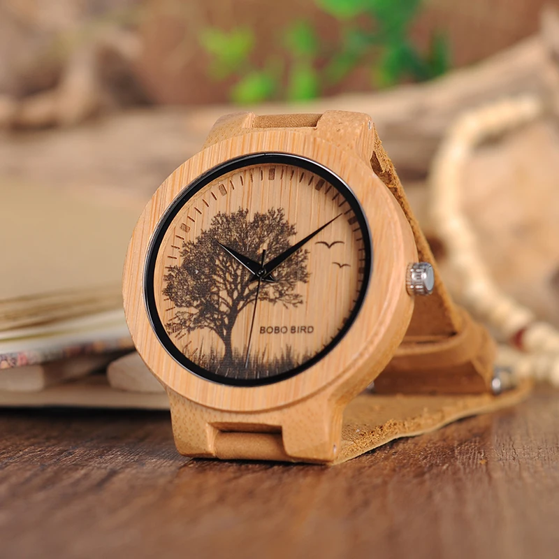 BOBO BIRD Wooden Watches Men Lifelike Special Design UV Print Dial Face Bamboo relogio masculino Ideal Gifts Timepieces C-P20