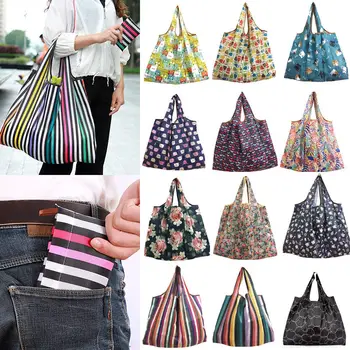 

2018 New Lady Foldable Recycle Shopping Bag Eco Reusable Shopping Tote Bag Cartoon Floral Fruit Vegetable Grocery FS11