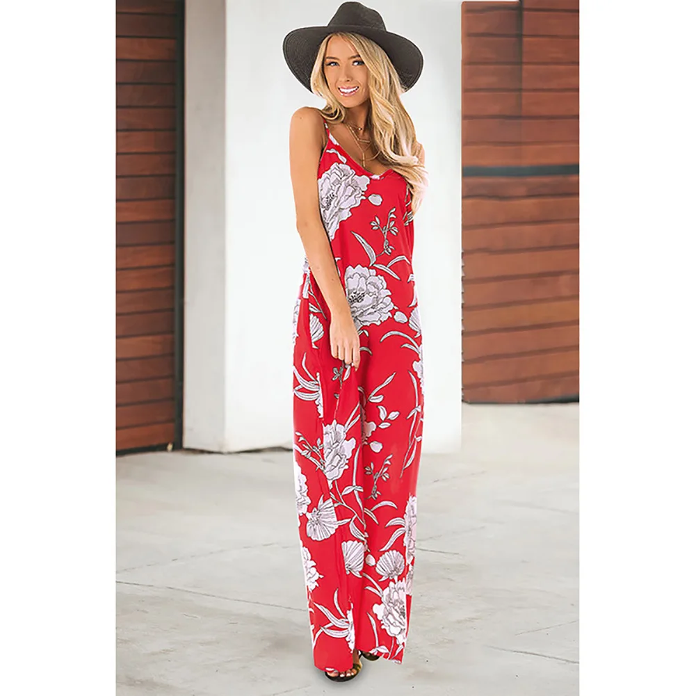 

Summer Women Dress 2019 Vintage Sexy Bohemian Floral Tunic Casual Bohemian Beach Dress Vestidos Plus Size Spaghetti Strap Dress
