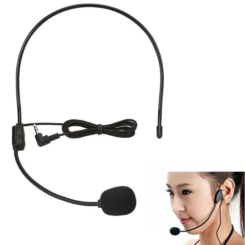 

New 3.5mm Wired Headworn Microphone Metal Microfono mikrafone For Voice Amplifier Loudspeaker Black megaphone
