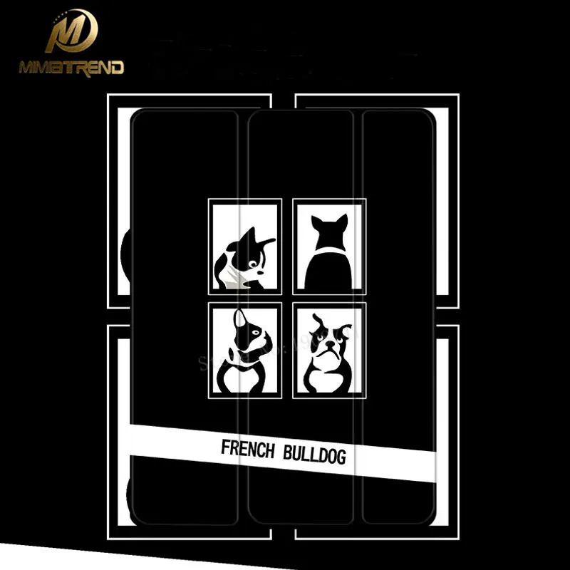 

Mimiatrend French Bulldog Stand Design PU Leather Case for iPad mini 2 3 4 Smart Cover Smartcover for iPad4 5 + Protective film