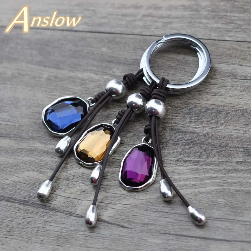 Anslow 2019 Модный милый романтический кожаный брелок с кристаллами Кольцо для ключей