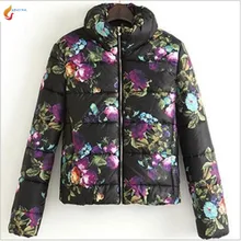 Europe United 2017 Winter Brief Paragraph Fashion printing Cotton-padded Jacket High Collar Bread served Cotton Coat Women G1615