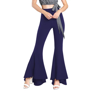 

2019 Fashion Women's Flare Pants High Waist Trousers Spring Autumn Elastic Trousers For Women Soft High Street Pants Solid Color