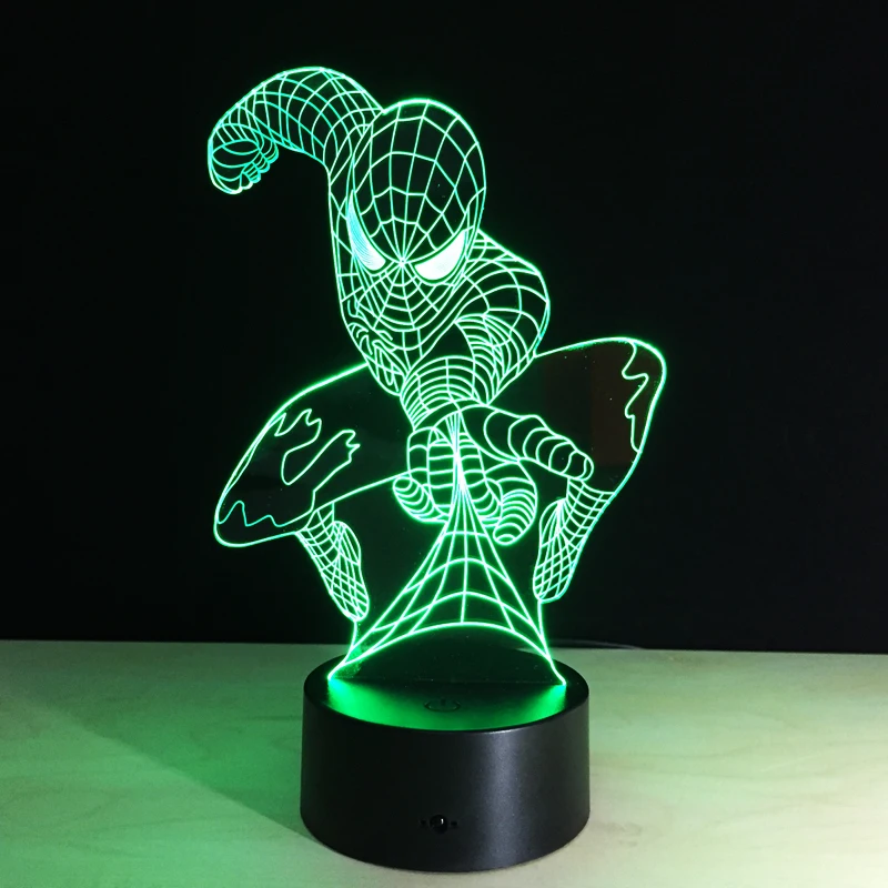  Spiderman shape Night Light 3D Stereo Vision Lamp Acrylic 7 Colors Changing USB Bedroom Bedside Nig