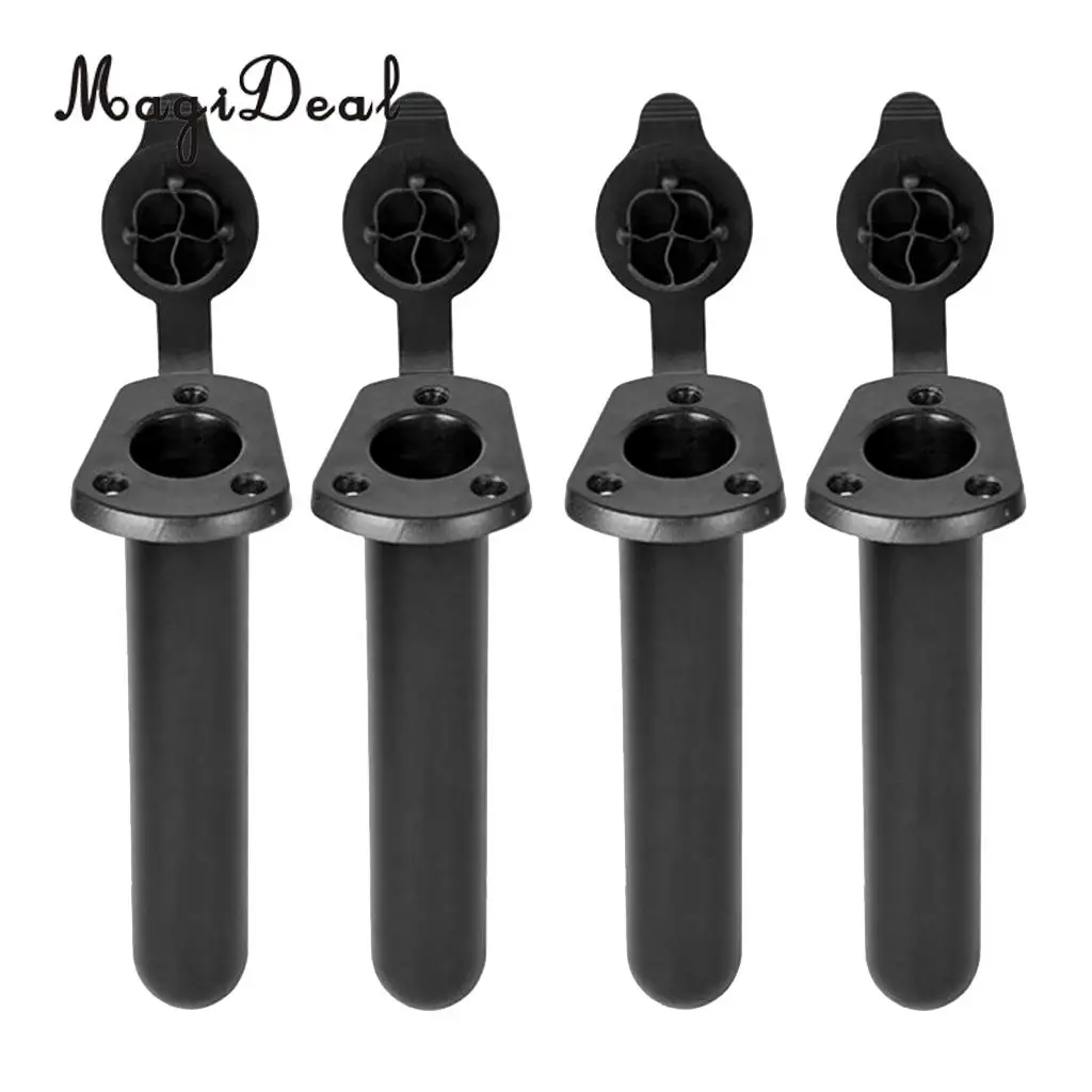MagiDeal 4 Pieces Flush Mount Fishing Boat Rod Holder Bracket with  Cover, Kayak Box Fishing Tackle Accessory Tool