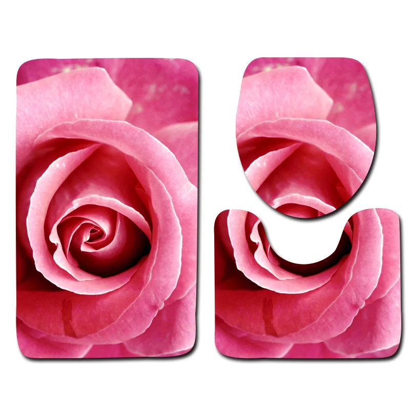 Preise Honlaker Rose Bad Matte Weichen Flanell Bad Wc Matte rutschfeste Absorbent Bad Teppich Set Bad Teppich 3 Stücke