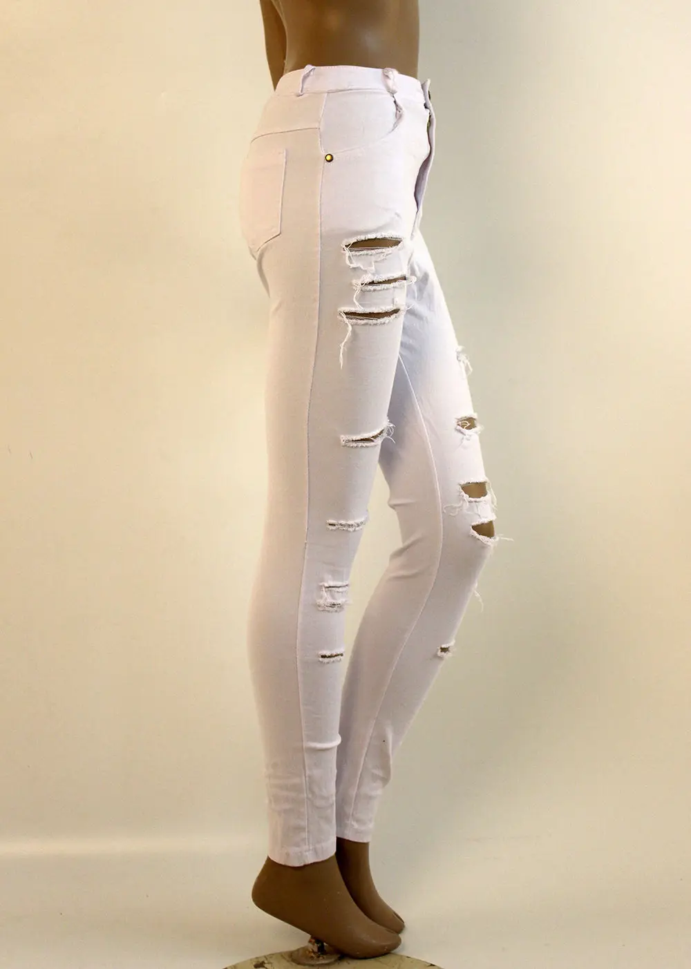 Женские рваные колено сексуальные джинсы-скинни женские с высокой талией Jegging Брюки Черный Белый костюм