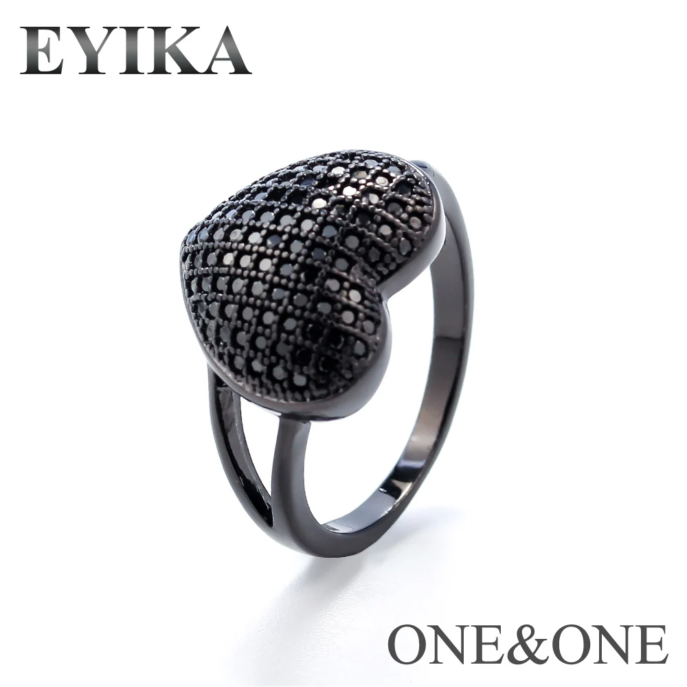 

EYIKA Ring wholesale Price Women Jewelry Trend Ring Heart 14x21mm White/Black AAA Cubic Zirconia personality Ring For Gift/Party