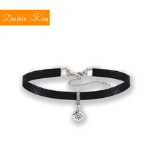 Индивидуальные круглые циркониевые чокер титановый кожаный ремешок из нержавеющей стали циркон Европейский США Модные женские ювелирные изделия подарок