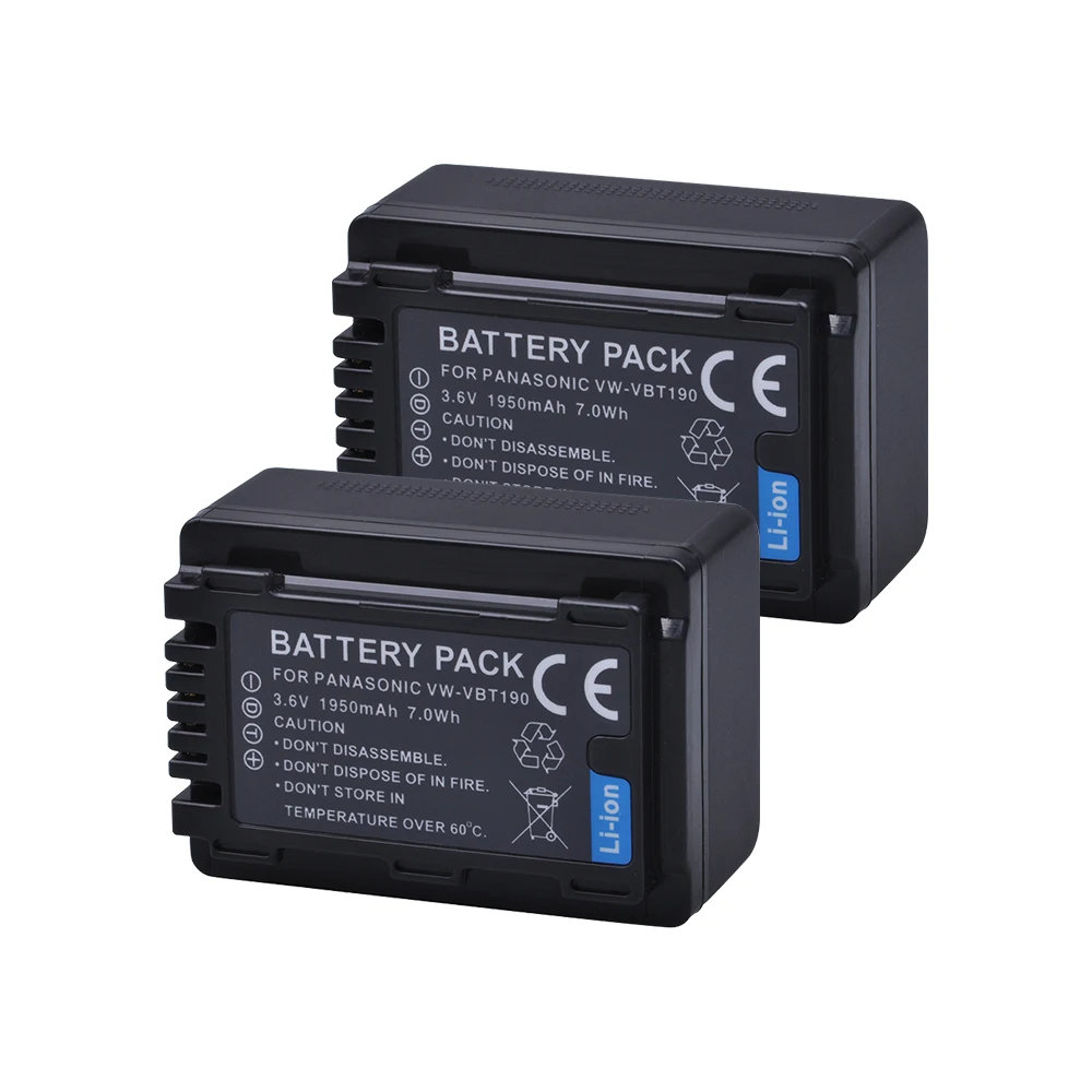 Tectra 2 Pcs Vw-Vbt190 Vw Vbt190 Li-Ion Batteria Per Panasonic Hc-V110 Hc-V130 Hc-V160 Hc-V180 Hc-V201 Hc-V210 Hc-V230 Hc-V250