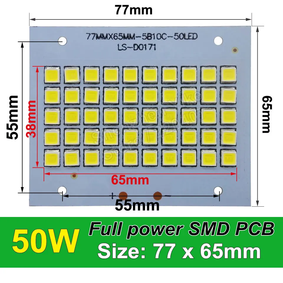 Полностью мощный светодиодный прожектор PCB 10 Вт 20 Вт 30 Вт 50 Вт 100 Вт 150 Вт 200 Вт SMD5054 светодиодный щит, алюминиевая пластина для Светодиодный прожектор - Испускаемый цвет: 50W 77x65mm