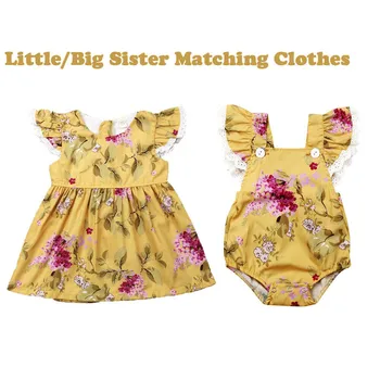 

Toddler Baby Girls Costume Little/Big Sister Clothes Floral Ruffle Romper Jumpsuit Dress Family Clothing Matching Sister Costume