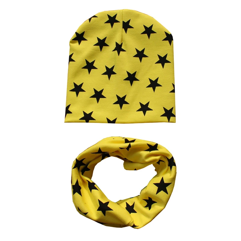 Осенне-зимняя хлопковая вязаная шапка в горошек со звездами и сердечками; комплект с шарфом; Детские шапки с героями мультфильмов; шарф для мальчиков и девочек - Цвет: Type 2