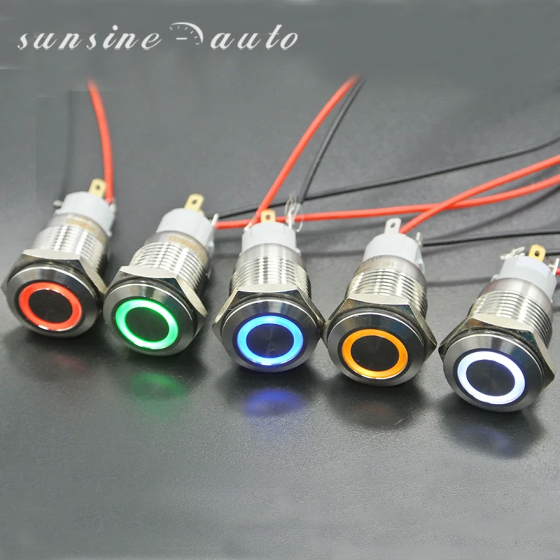 

110V Latching Pushbutton Switch 1NO1NC SPDT Silver Stainless Steel Shell with LED Ring Suitable for 16mm 5/8" Mounting Hole