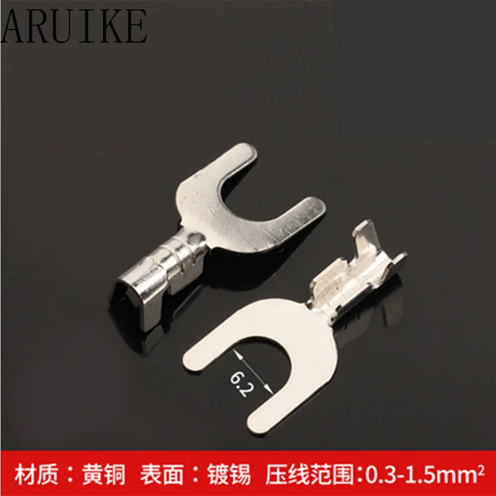 

100pcs/lot 5.2 feet fork cold terminal crab legs shape connector Brass plated tin surface U type treatment terminals