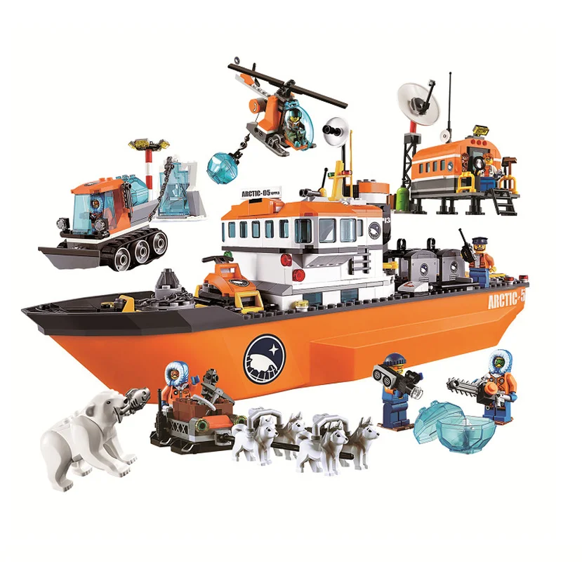 10443 BELA City Polar Adventure Arctic Ice Breaker Ship Model Building Blocks Classic Figure Toys Children Compatible Legoings