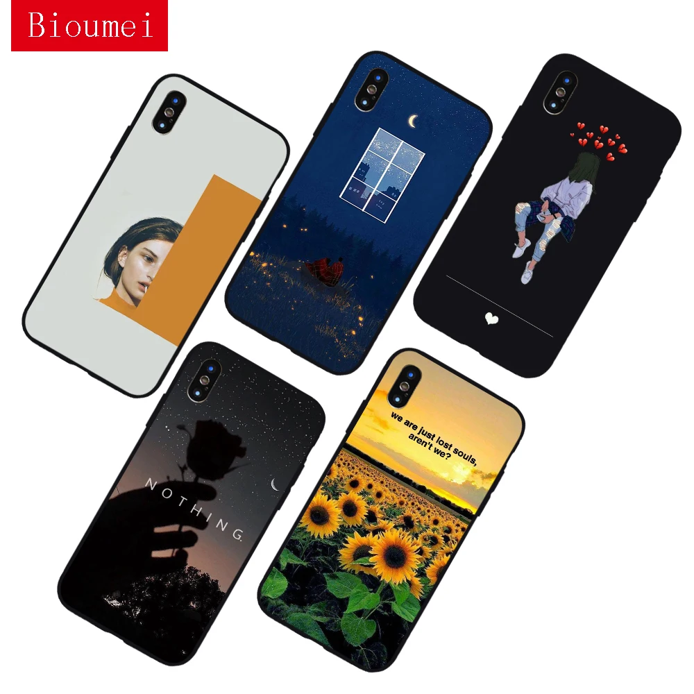 Bioumei aesthetic-yellow girl Soft TPU mobile phone Case for iPhone SE 11 Pro Max XR X XS 5 6 7 8Plus silicone Fitted shell |