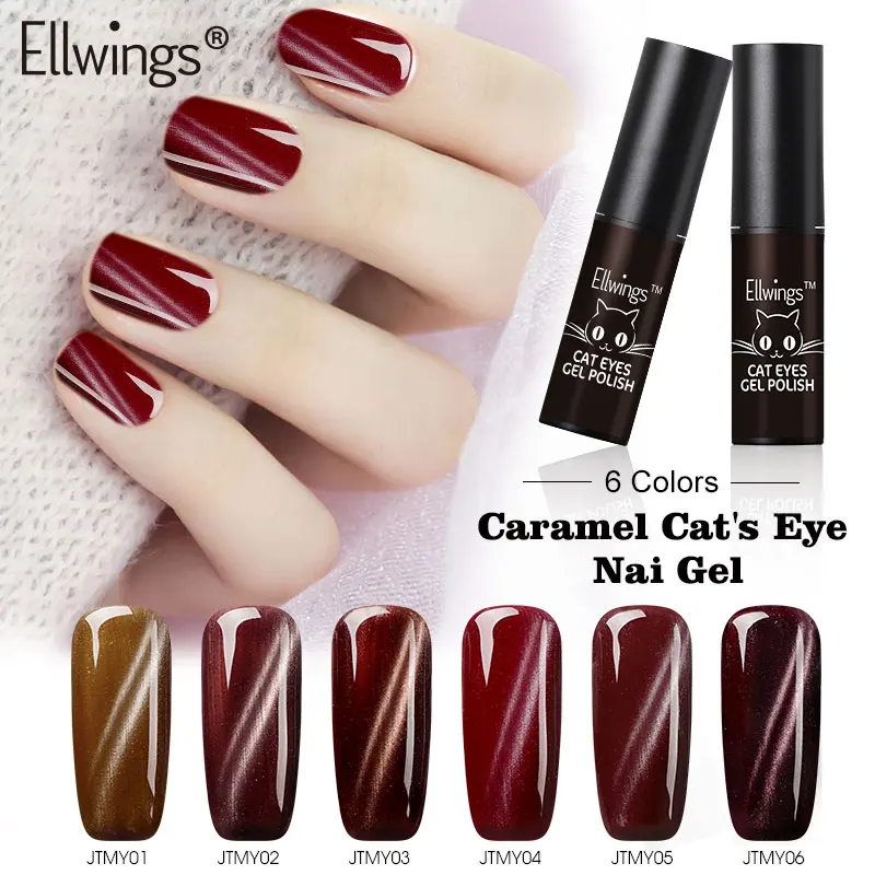 Ellwings 6 Colors 3D Caramel Cat Eyes Nail Gel Polish Soak Off UV Varnish Magnetic Effect Lacquer | Красота и здоровье