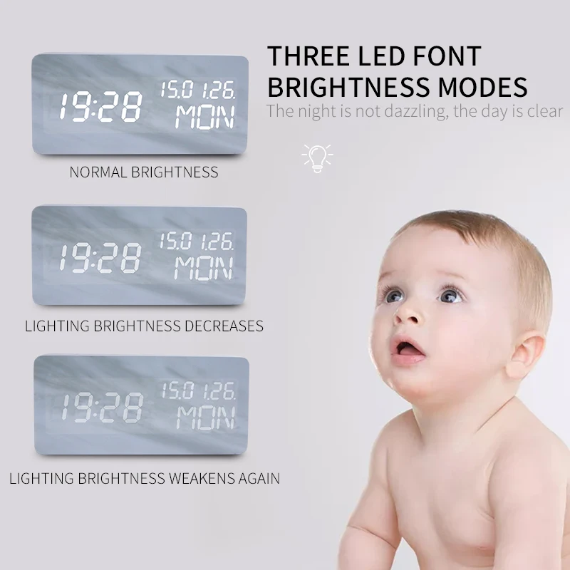 Snooze Многофункциональный светодиодный Будильник мраморные цифровые часы