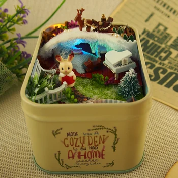 

DIY 3D Wooden Building dollhouse Miniature Cute ELF Box Theater with Funitures Toys For MM/GG Festival Handmade Creative Gifts