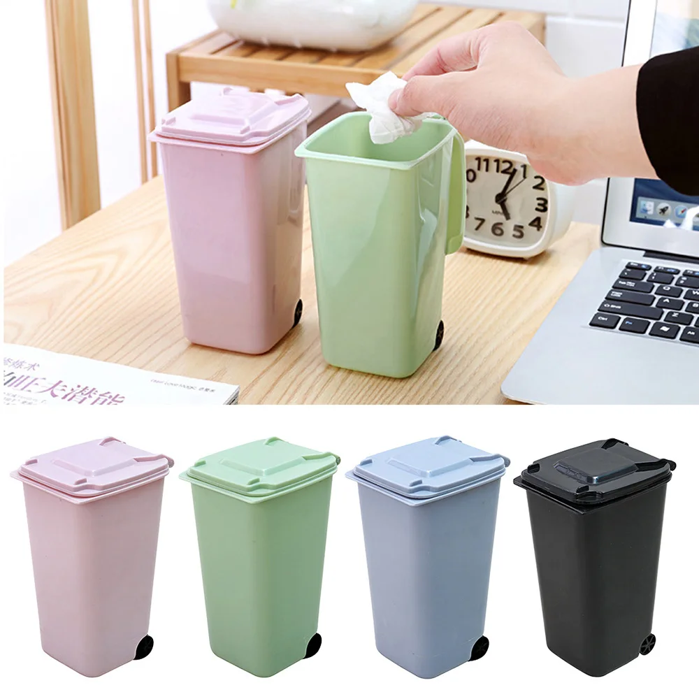 

Household Office Creative Wheelie Mini Trash Can Desktop Bucket Dustbin Waste Bins home office storage table office organization