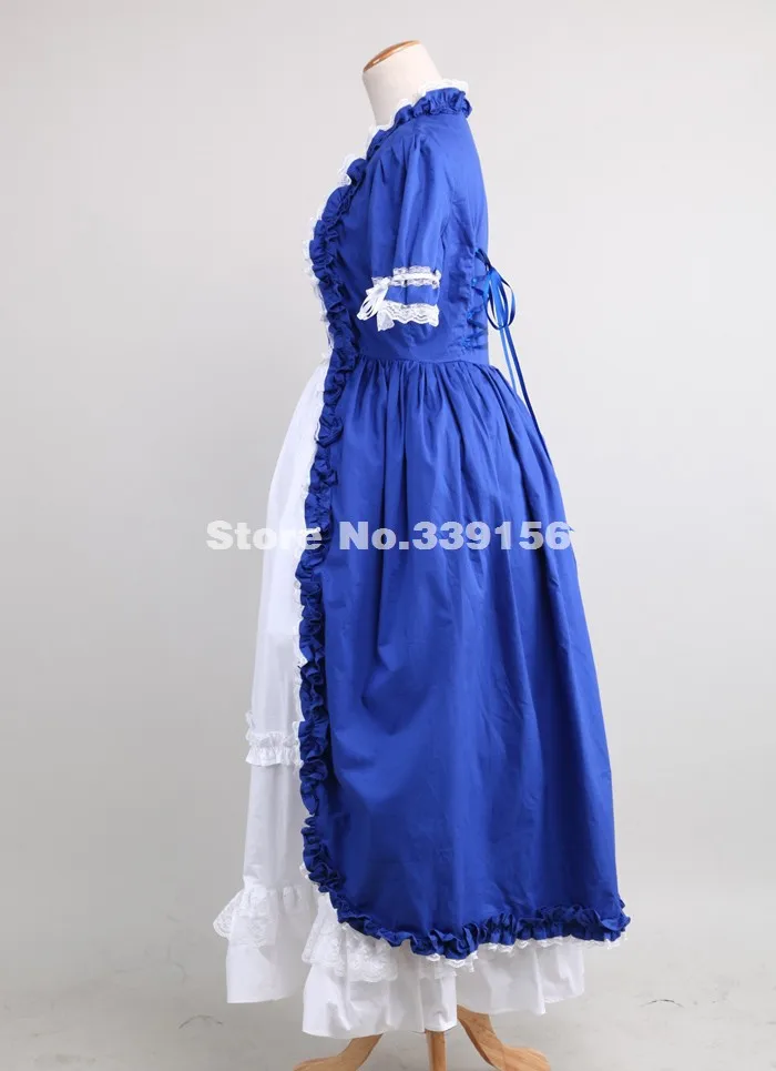 Фирменная Новинка элегантный синий короткий рукав кружева готический викторианской платья длиной до пола Длина викторианской бальные платья